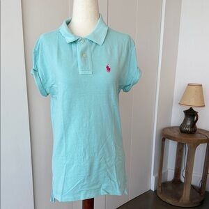 Ralph Lauren Mint Green Polo with Pink Pony Embroidery